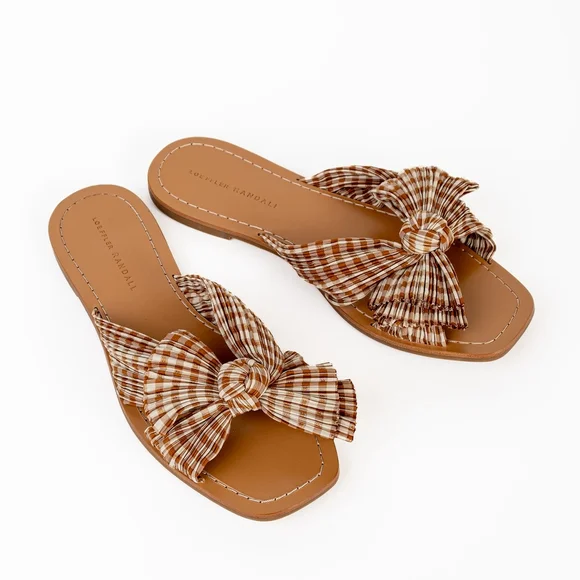 NIB Loeffler Randall Rima Women's Bow Slide Sandals Brown Gingham - Size US 9.5 - Picture 8 of 13